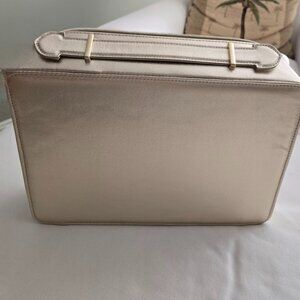 Lancome Makeup Train Travel Case Zipper Closure Gold Metallic NEW